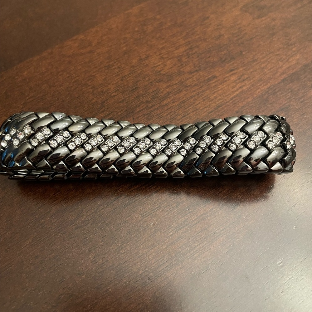 Lia Sophia stretchy hematite bracelet with rhinestones.